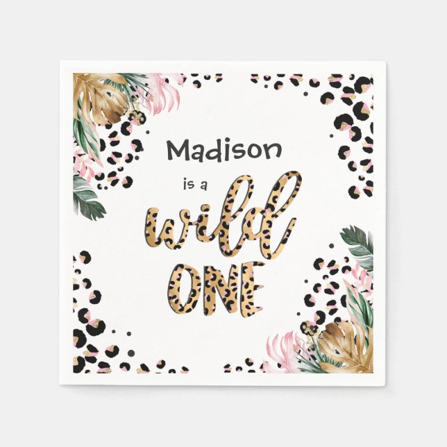 Guardanapo De Papel Wild One Birthday Leopard Imprime Wild Jungle Part (Frente)