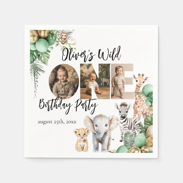 Guardanapo De Papel Wild One Birthday Safari Foto Animal (Frente)