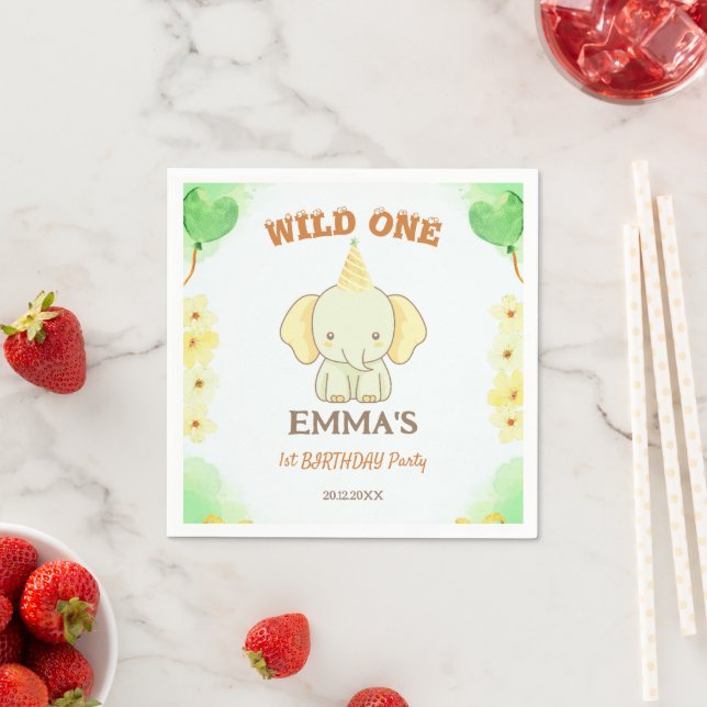 Guardanapo De Papel Wild One Cute Elephant 1st Birthday  (Insitu)