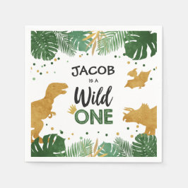 Guardanapo De Papel Wild One Dourado Dinossaur Boy Birthday Safari