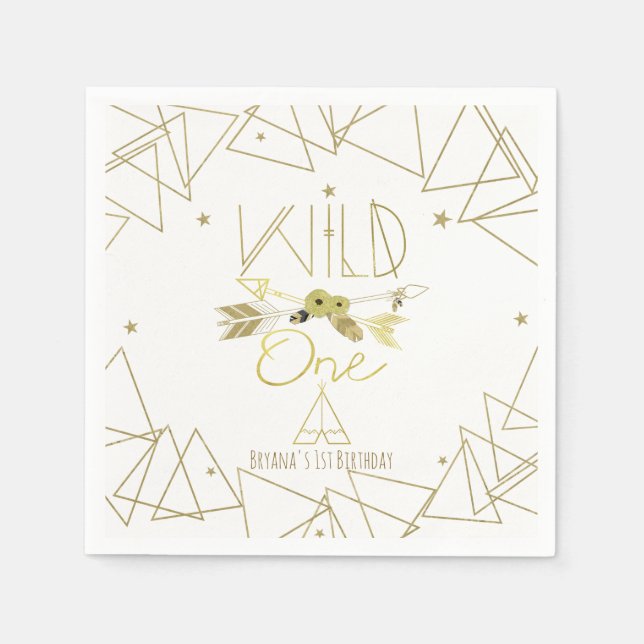 Guardanapo De Papel WILD ONE Dourado e Branco Boho 1º Aniversário QUAL (Frente)