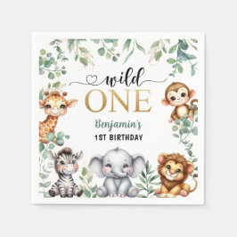 Guardanapo De Papel Wild One Gold Safari Jungle Animals 1st Birthday