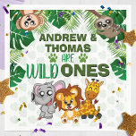 Guardanapo De Papel Wild One Jungle Safari Animal Twins First Birthday<br><div class="desc">Are your twins turning one? This Wild One design is perfect for their 1st birthday. The jungle safari theme features a cartoon illustrated monkey,  sloth,  elephant,  lion,  and giraffe! Party with this leafy green design!</div>