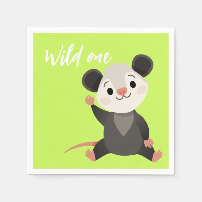 Guardanapo De Papel Wild One Opossum Cute Green Woodland Party  (Frente)