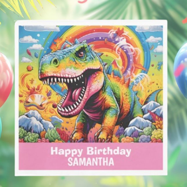 Guardanapo De Papel Wild One Rainbow Dinossaur Pink (Brighten your celebrations with Wild One Rainbow Dinosaur Pink Napkins!)