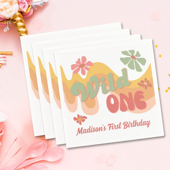 Guardanapo De Papel Wild One Retro Rainbow Daisy primeiro aniversario  (Criador carregado)