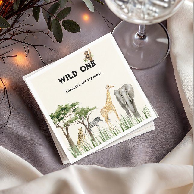 Guardanapo De Papel Wild One Safari Animal Birthday Party (Wild One Safari Napkin)