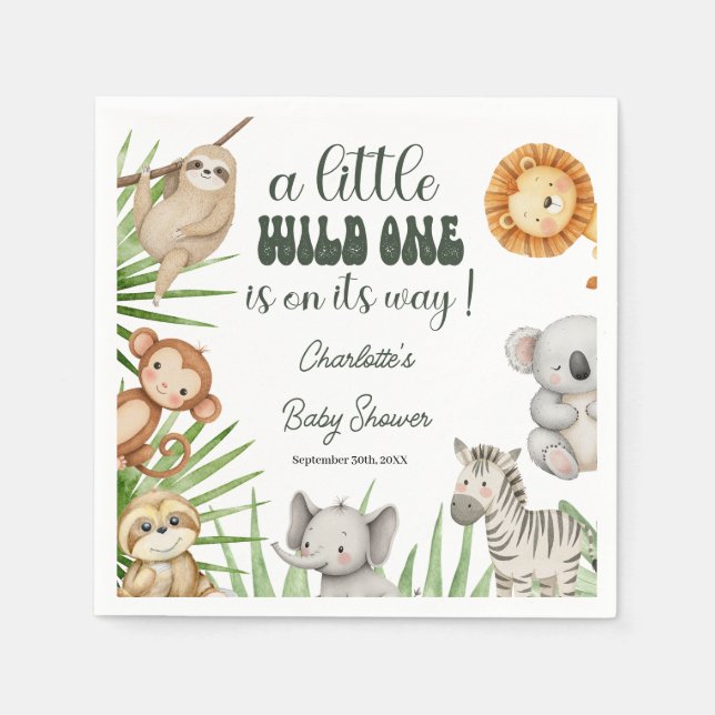 Guardanapo De Papel Wild One Safari Animals Boy Baby Shower (Frente)