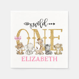 Guardanapo De Papel Wild One Safari Dourado Glitter Primeiro Aniversár