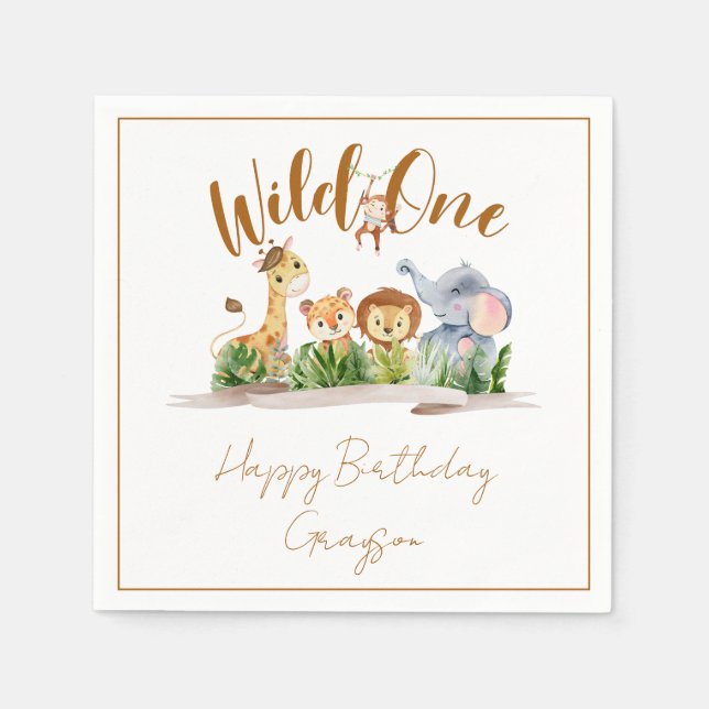 Guardanapo De Papel Wild One Safari Festa de aniversário Napkins (Frente)