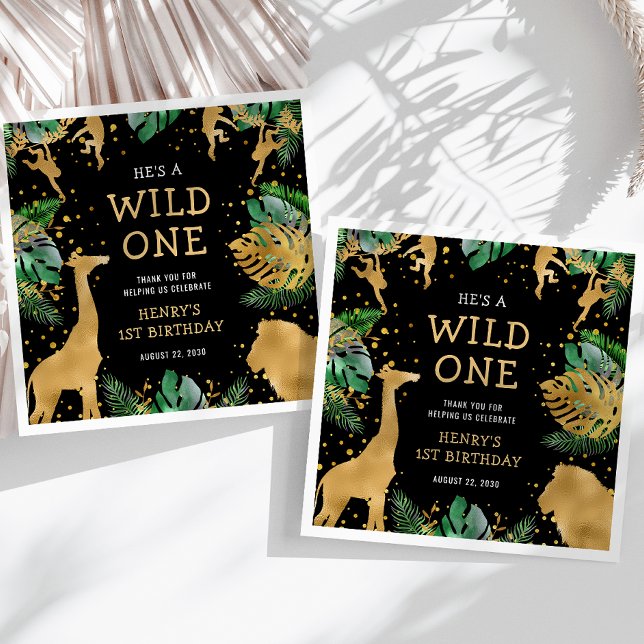 Guardanapo De Papel Wild One Safari Party Green Black (Criador carregado)