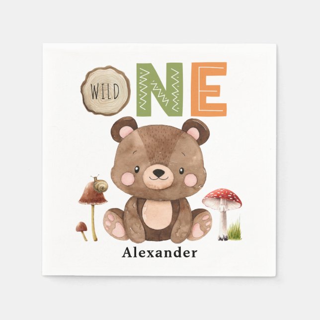 Guardanapo De Papel Wild One Woodland Bear primeiro aniversario Napkin (Frente)