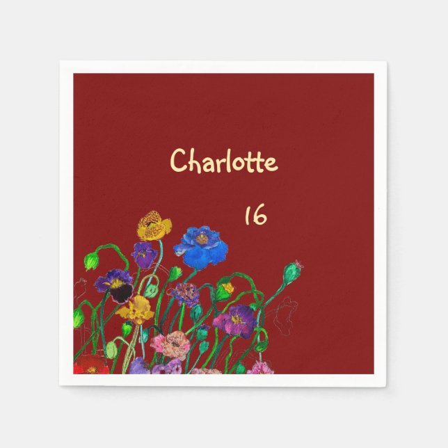 Guardanapo De Papel Wild Poppy Deep Red & Butter Yellow Birthday (Frente)