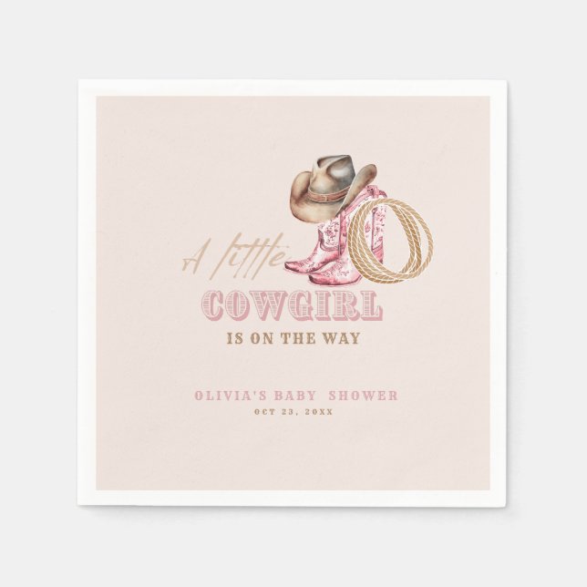 Guardanapo De Papel Wild Western Little Cowgirl Baby Shower Party   (Frente)