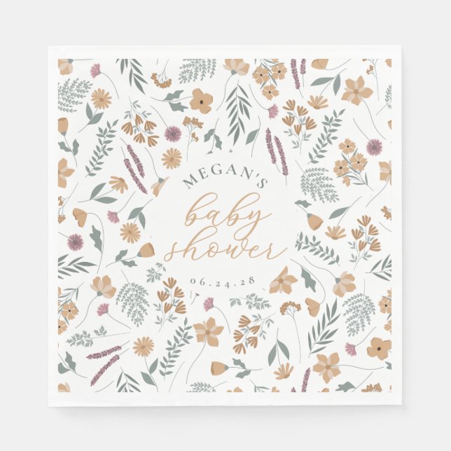 Guardanapo De Papel Wildflower Baby Shower Napkins - Orange (Frente)