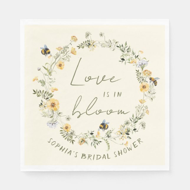 Guardanapo De Papel Wildflower Bee Chá de panela Napkins (Frente)