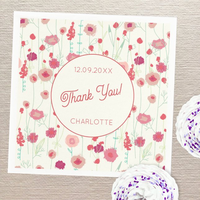 Guardanapo De Papel Wildflower Floral Obrigado Nome Data (Wildflower personalized custom text party paper napkins)