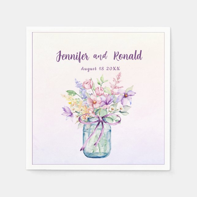 Guardanapo De Papel Wildflower Mason Jar Wedding Personalizado (Frente)