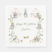 Wildflower Peter the Rabbit Birthday Paper Napkin