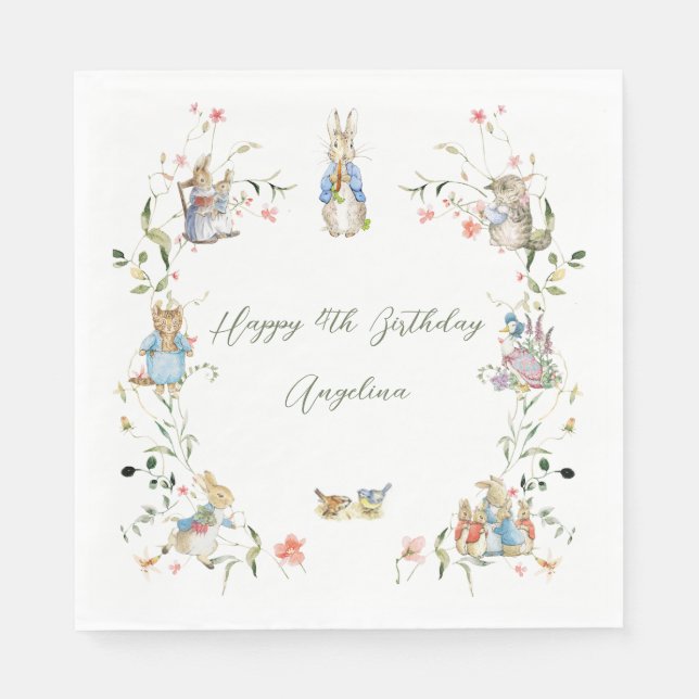 Guardanapo De Papel Wildflower Peter the Rabbit Birthday Paper Napkin (Frente)