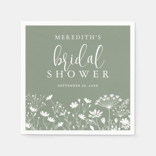 Guardanapo De Papel Wildflower Sage Green Bridal Shower (Frente)