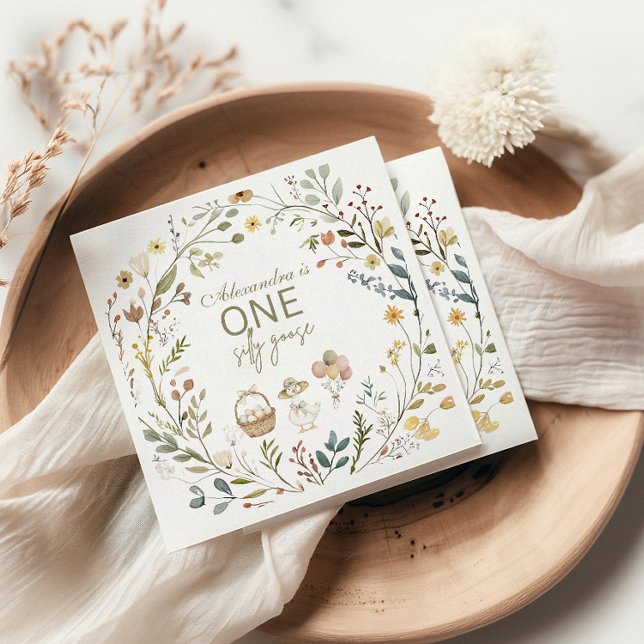 Guardanapo De Papel Wildflower Silly Goose 1st Birthday  (Criador carregado)