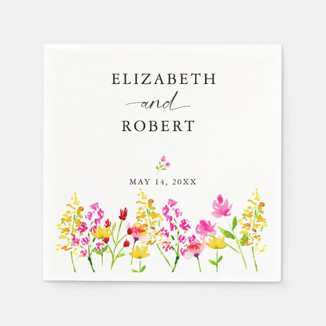 Guardanapo De Papel Wildflower Wedding Floral Script Elegante Primaver (Frente)