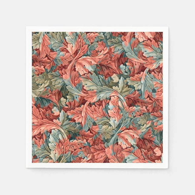 Guardanapo De Papel William Morris Acanthus Botanical Red Green (Frente)