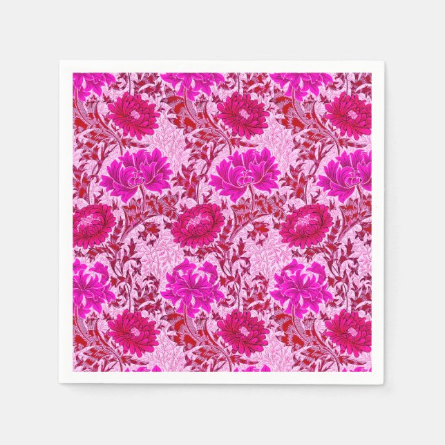 Guardanapo De Papel William Morris Chrysanthemums Burgundy e Pink (Frente)