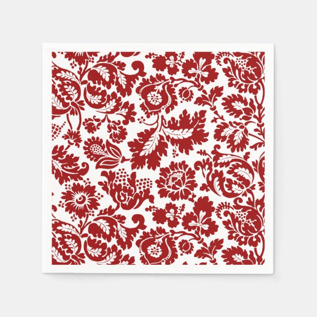 Guardanapo De Papel William Morris Floral Damask, Deep Red and White (Frente)