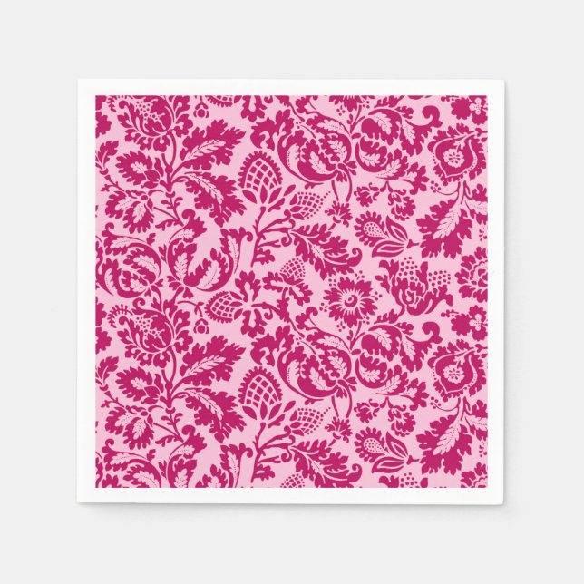 Guardanapo De Papel William Morris Floral Damask, Fuchsia e Rosa (Frente)