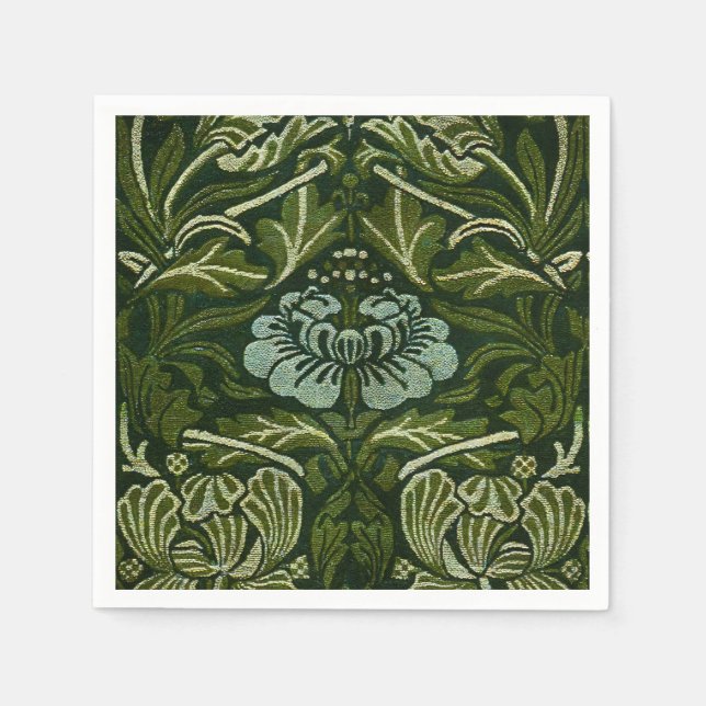 Guardanapo De Papel William Morris Grandes Folhas Verdes e Flor Azul (Frente)
