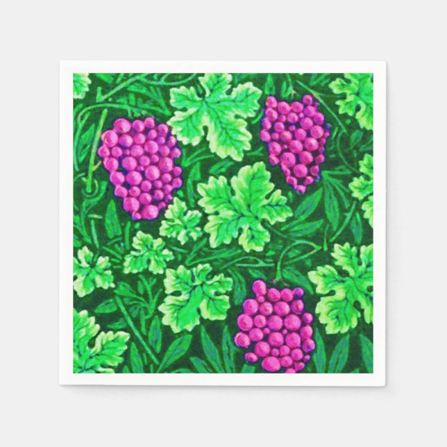 Guardanapo De Papel William Morris Grapevine, Magenta e Green (Frente)