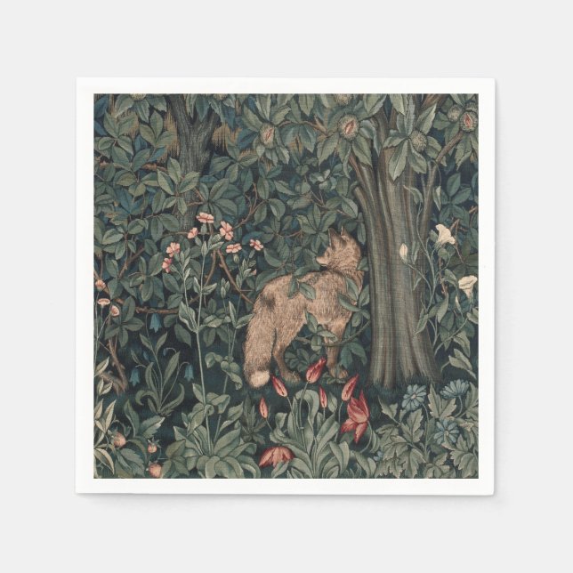 Guardanapo De Papel William Morris Greenery Fox Willife (Frente)