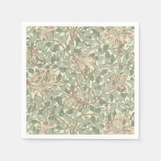 Guardanapo De Papel William Morris Honeysuckle Green Floral (Frente)
