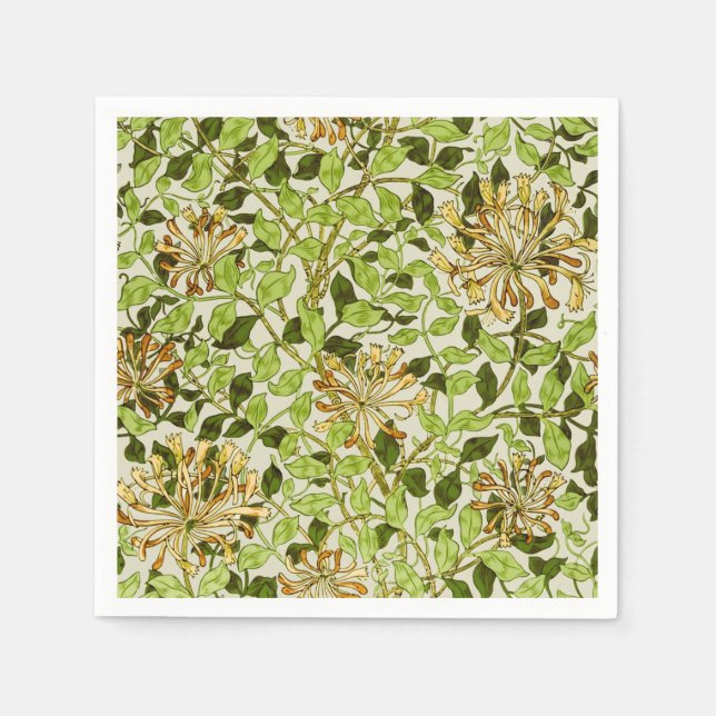 Guardanapo De Papel William Morris Honeysuckle Green Flowers (Frente)