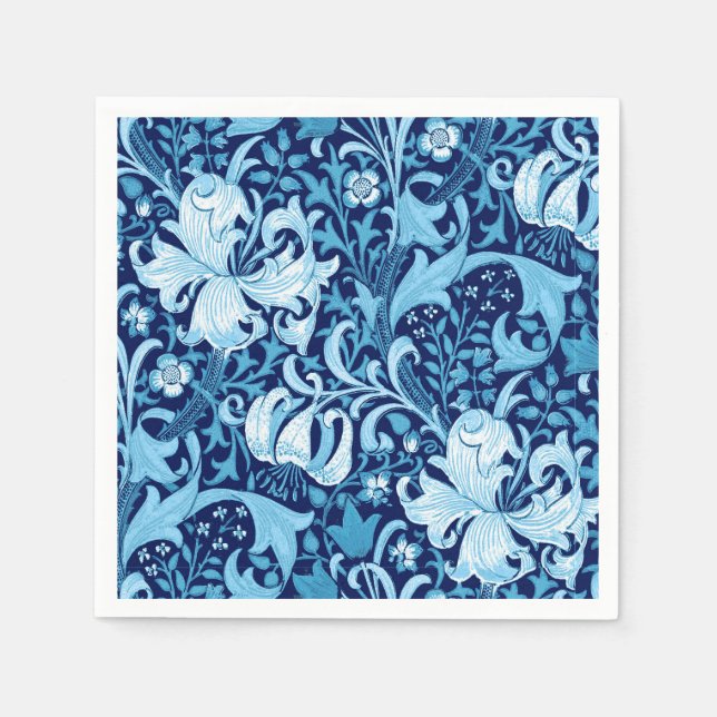 Guardanapo De Papel William Morris Iris e Lily, Indigo Blue (Frente)