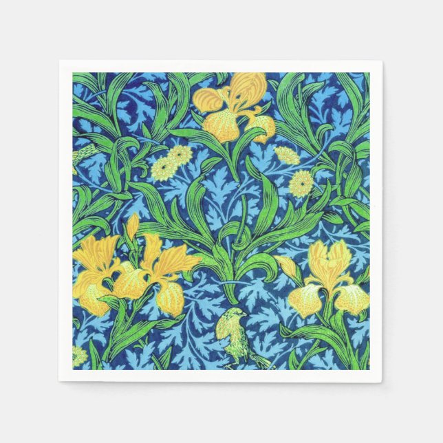 Guardanapo De Papel William Morris Irises, Amarelo e Azul Cobalto (Frente)