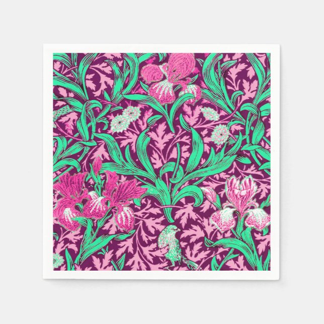 Guardanapo De Papel William Morris Irises, Fuchsia Pink e Wine (Frente)