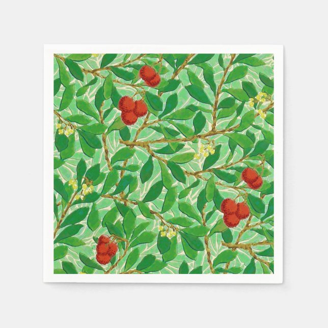 Guardanapo De Papel William Morris Lychee Tree Pattern, Verde Claro (Frente)