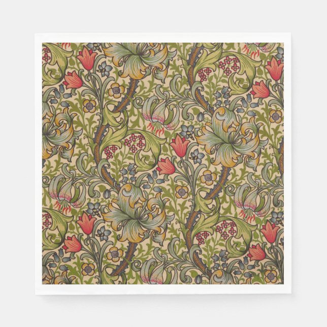 Guardanapo De Papel William Morris Ouro Lily Antique (Frente)