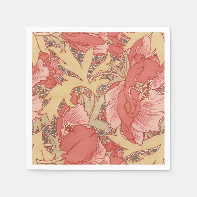 Guardanapo De Papel William Morris Poppies Floral Art Nouveau Pattern (Frente)