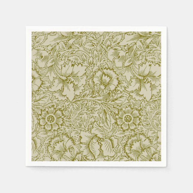 Guardanapo De Papel William Morris Poppy Classic Floral Green (Frente)