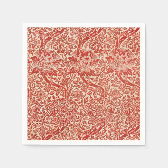 Guardanapo De Papel William Morris Rosa e Thistle Floral Red (Frente)