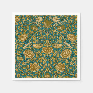 Guardanapo De Papel William Morris Tudor Rosa Patterno Ouro Azul