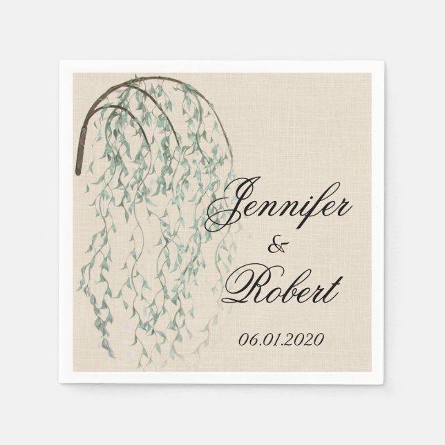 Guardanapo De Papel Willow Branch em Linen Wedding Napkin (Frente)