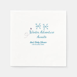 Guardanapo De Papel Winter Adventure awaits baby shower blue snowflake