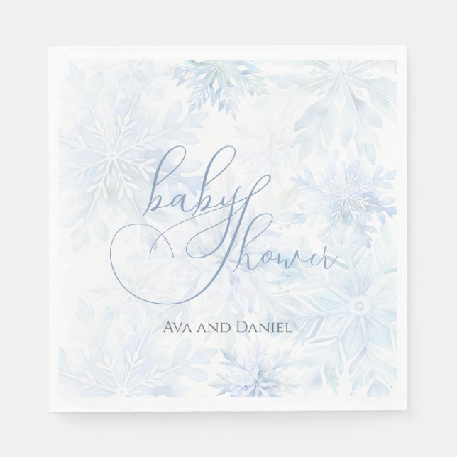 Guardanapo De Papel Winter Baby Shower Boy Blue Snowflake (Frente)