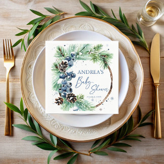 Guardanapo De Papel Winter baby shower pines wreath monogrammed