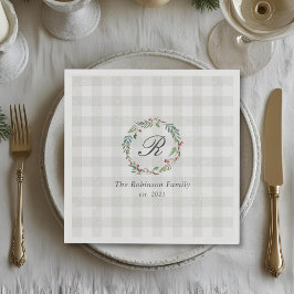 Guardanapo De Papel Winter Berry Wreath Family Name Inicial Natal